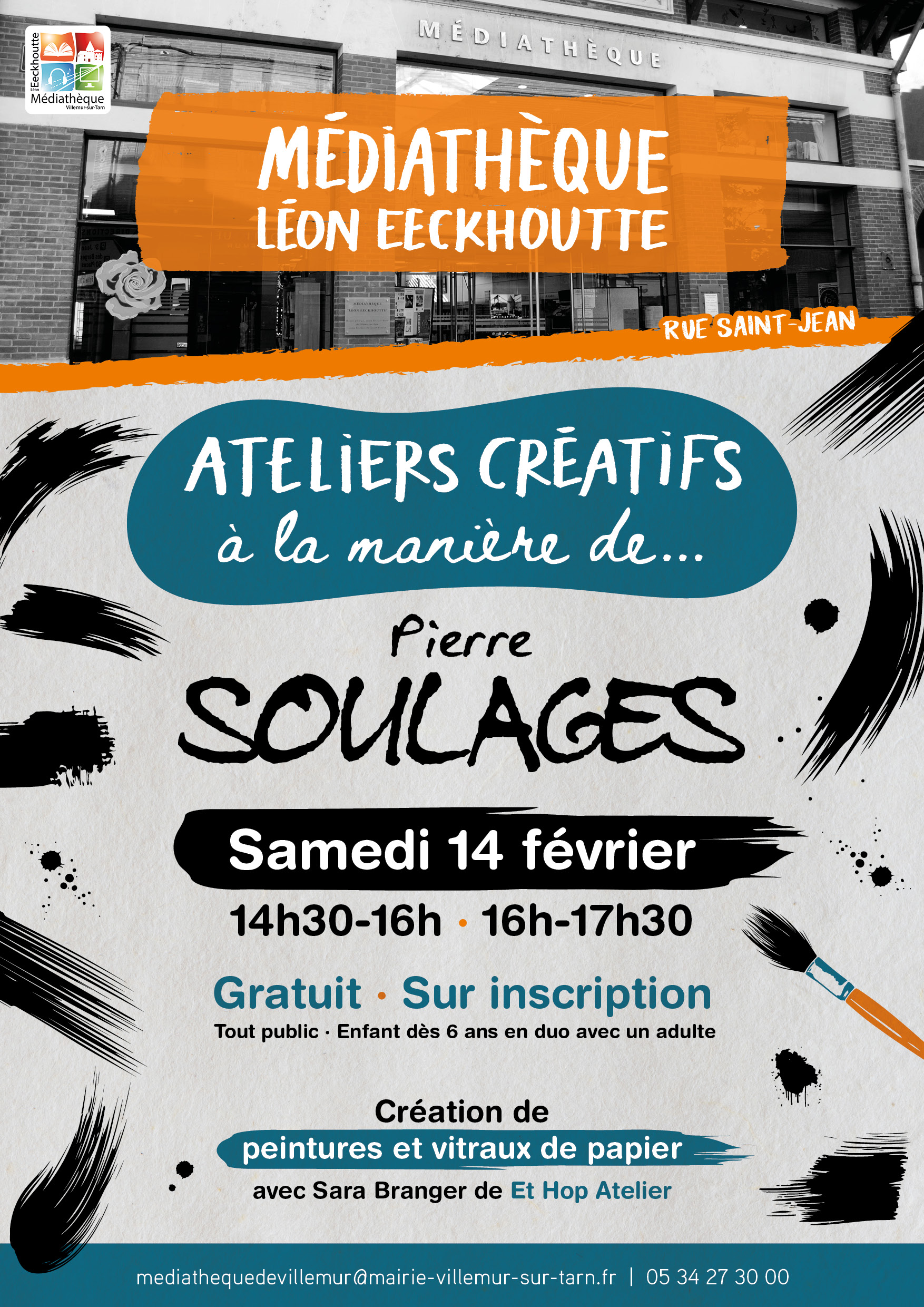 ateliers créatifs à la manière de pierre soulahges à la médiathèque de villemur sur tarn