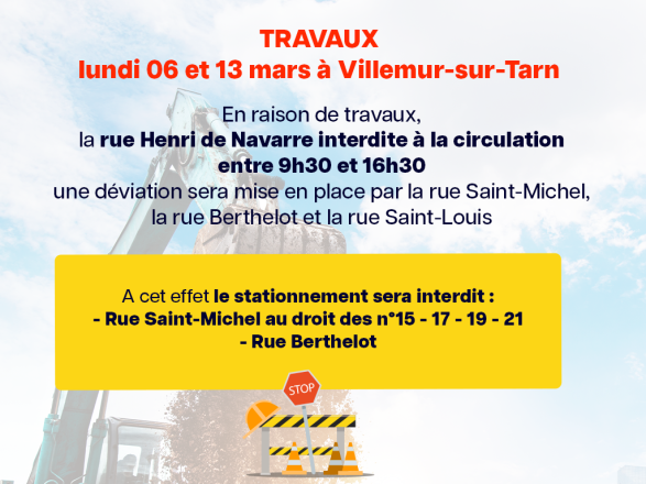 TRAVAUX lundi 06 et 13 mars – stationnement interdit rue Saint Michel & rue Berthelot