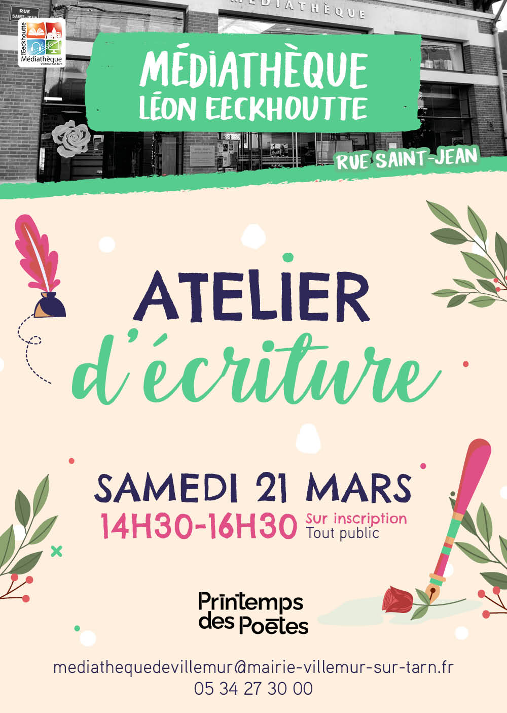 Affiche de l'atelier d'écriture Printemps des Poètes