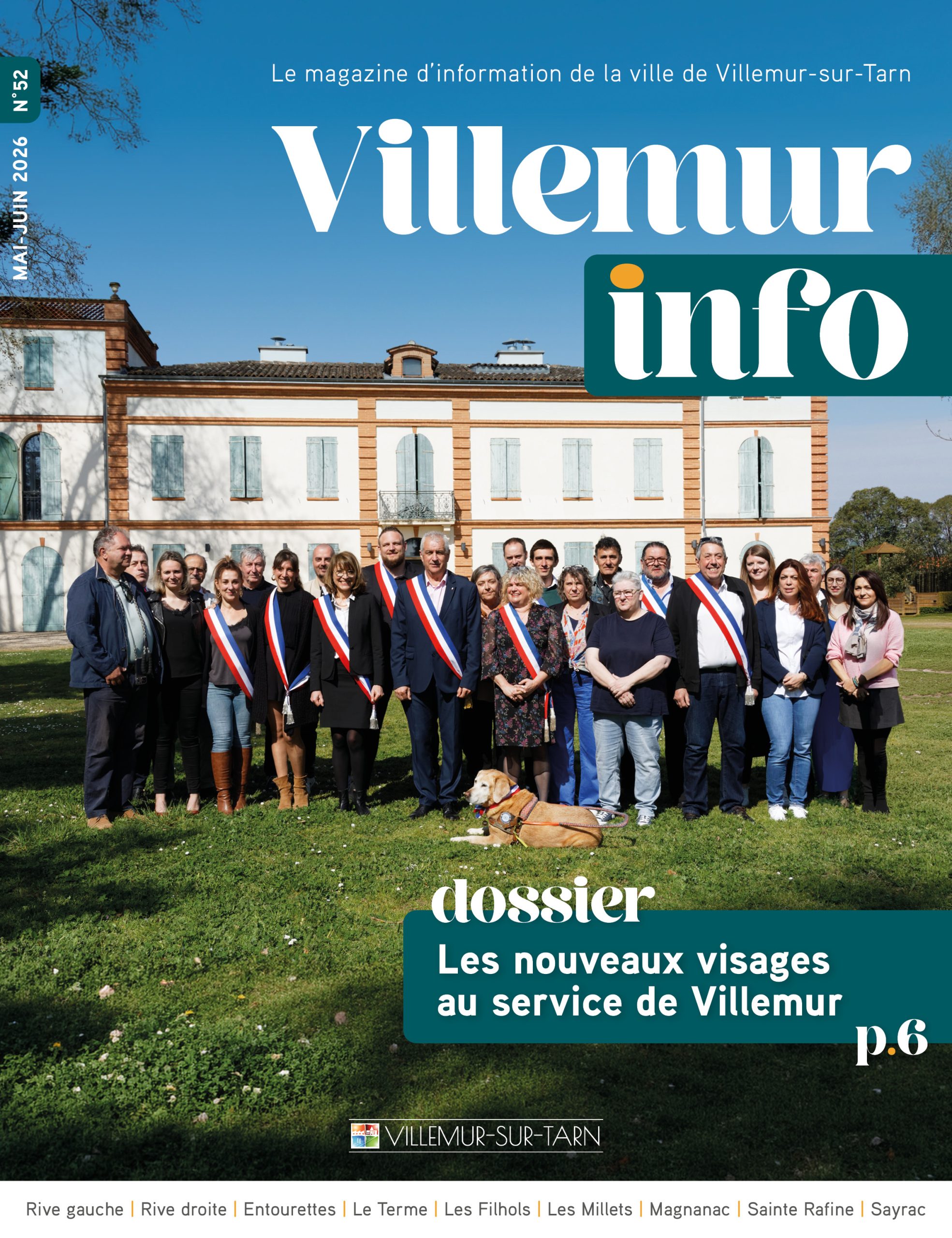 Couverture du Villemur Info avec une photo de la majorité municipale devant Bernadou