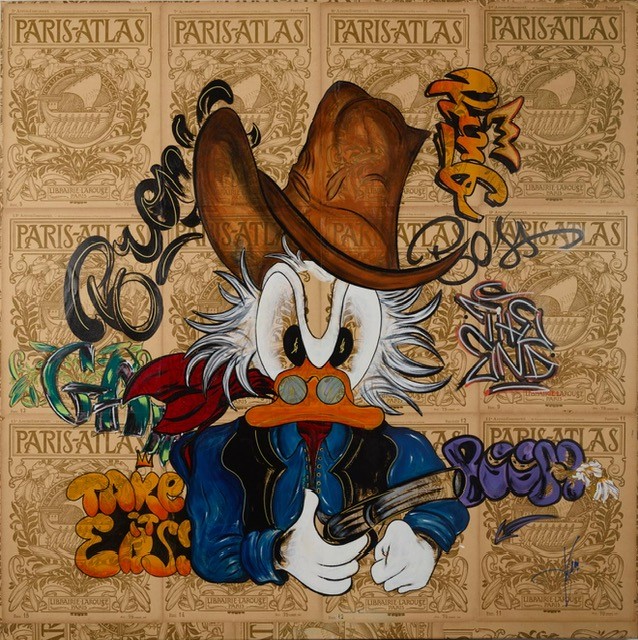 Peinture représentant Picsou revisité en style street art avec graffitis