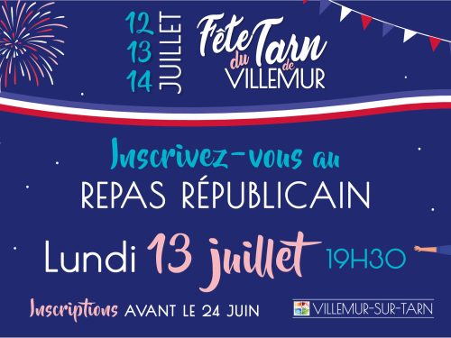 Inscriptions au repas républicain 13 juillet 2026 à Villemur.