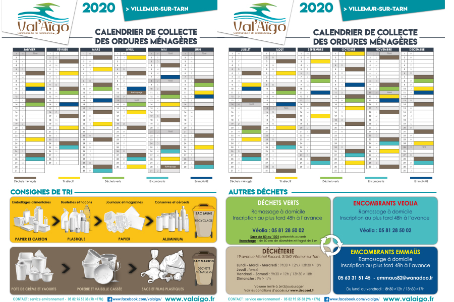 Calendrier de collecte des déchets 2020
