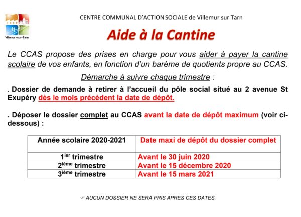Aides du CCAS pour payer la cantine : dossier à déposer avant le 30 juin