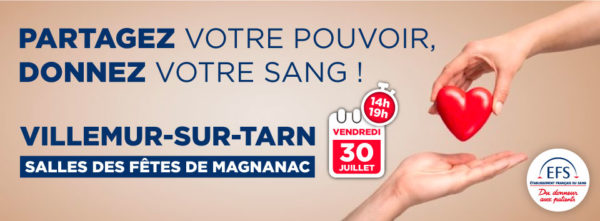 DON DE SANG I vendredi 30 juillet 2021 I Salle des fêtes de Magnanac